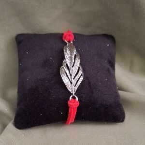 Silver Leaf Bracelet with Red Cord